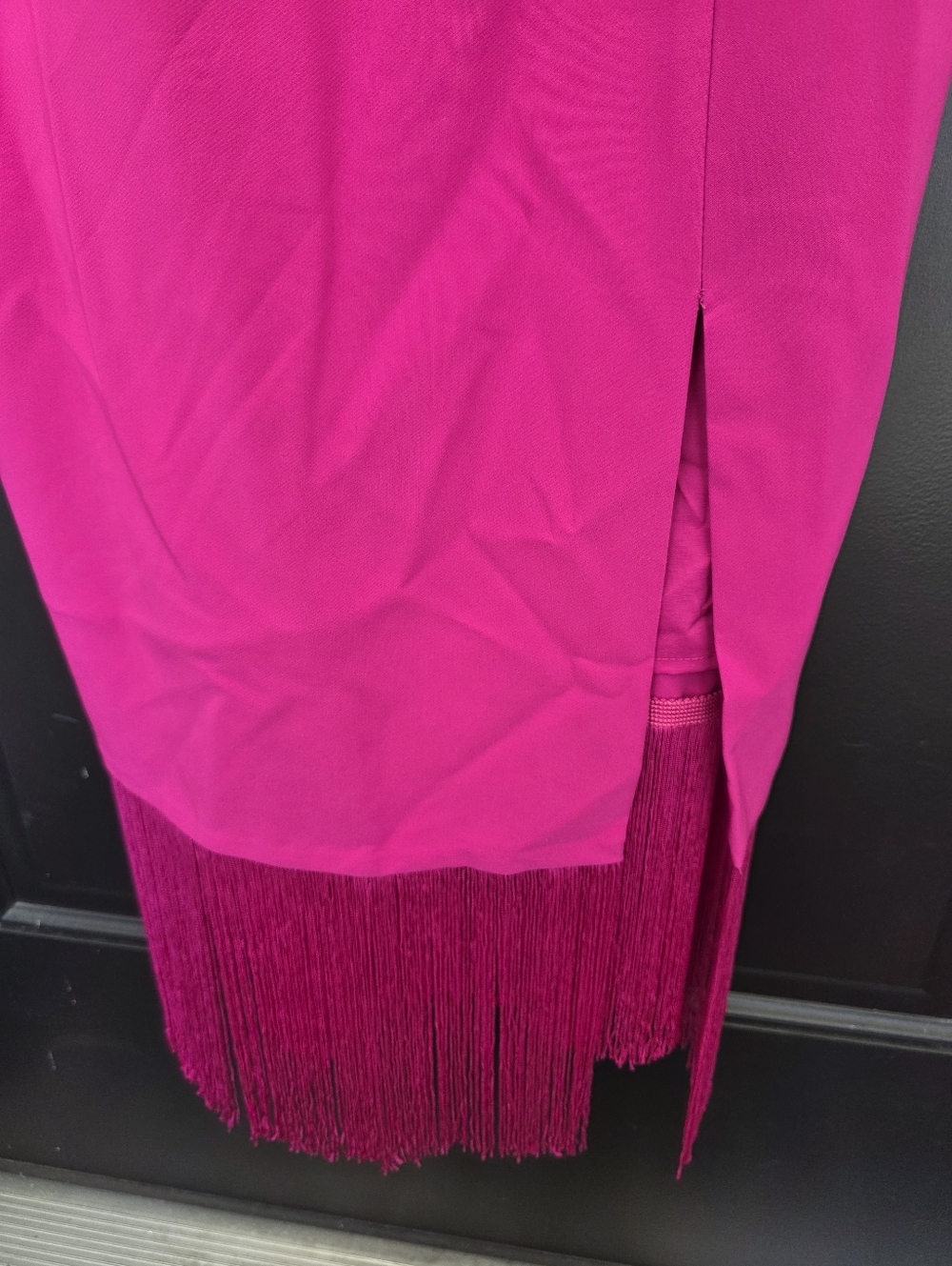 Aidan Mattox Adrianna Papell Women’s Size 12 Hot Pink Fringe Hem Dress Strappy - Picture 8 of 11